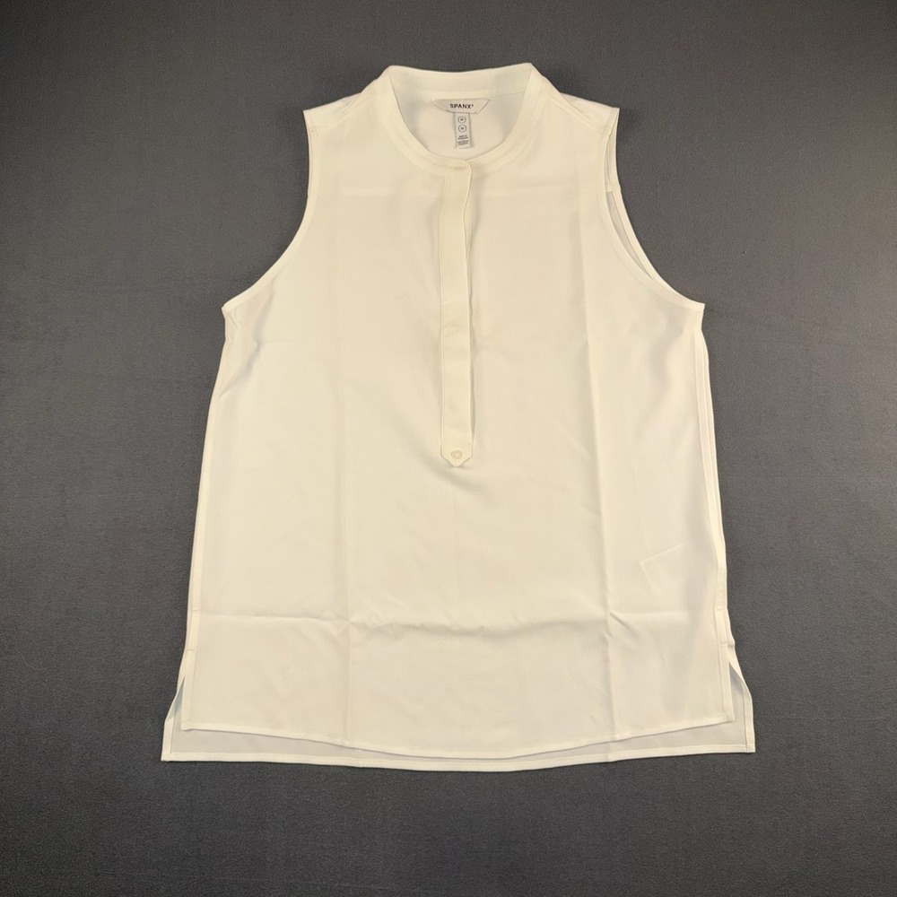 Spanx Crepe Popover Blouse Top Porcelain Womens Lightweight Stretch Medium
